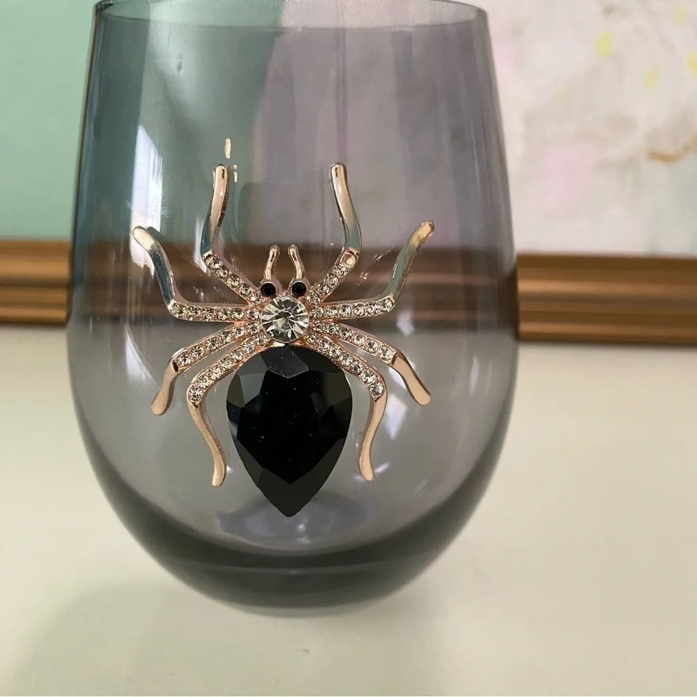 Black Crystal Spider Halloween Wine Glass Goth New